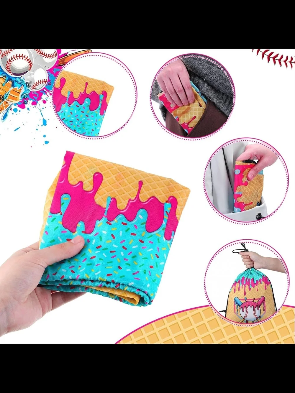 Kids Baseball Drawstring Backpack - Ice Cream Baseball Design *PLEASE READ*